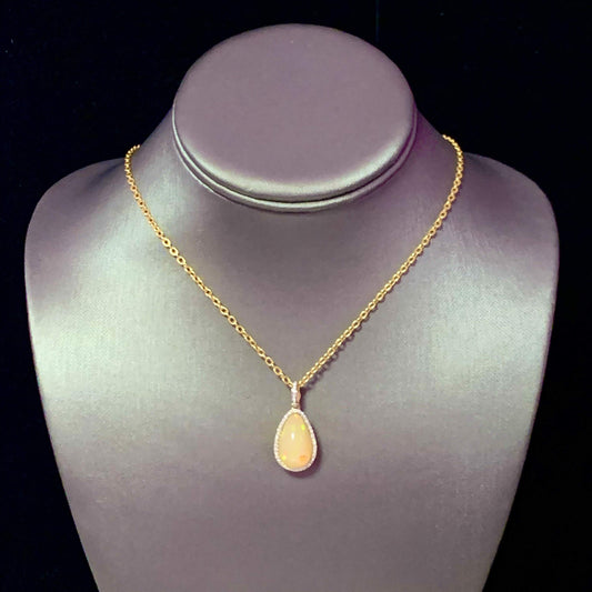 Natural Ethiopian Opal Diamond Necklace 17" 9.23 TCW Certified $5,950 114431 - Certified Fine Jewelry