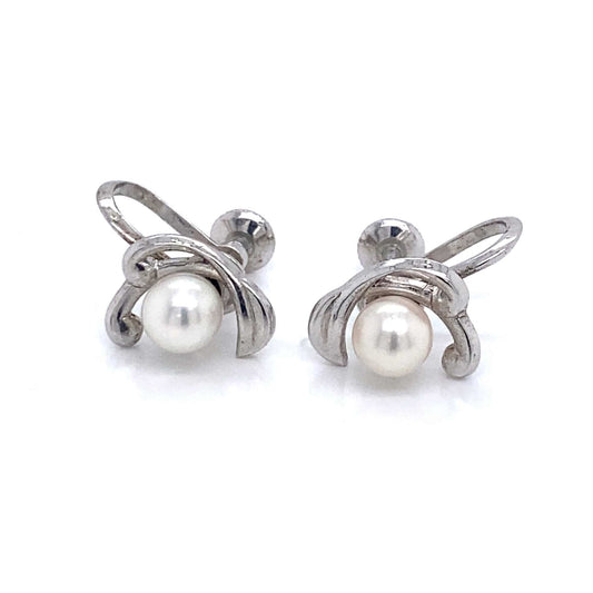 Mikimoto Estate Akoya Pearl Clip On Earrings Sterling Silver 6mm 3.53 Grams M173 - Certified Fine Jewelry