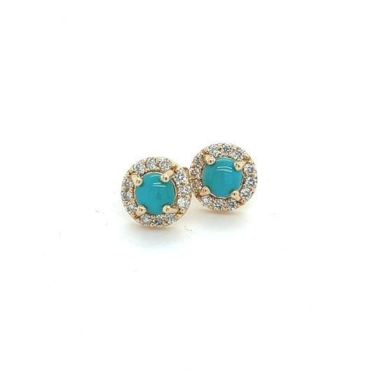 Natural Turquoise Diamond Stud Earrings 14k Yellow Gold 0.65 TCW Certified $1,590 217840