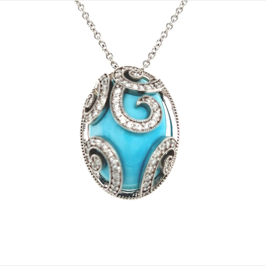 Natural Persian Turquoise Diamond Gold Necklace 15.32 TCW Certified $15,950 211937