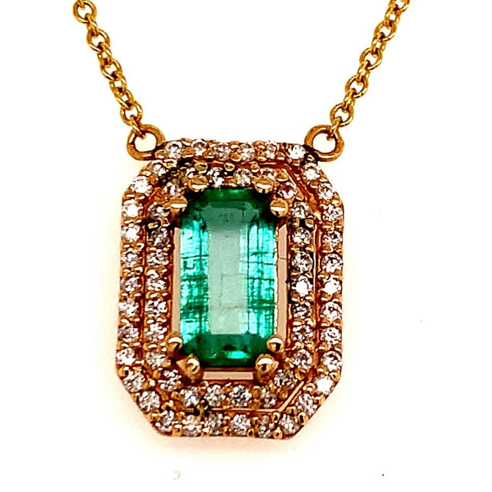 Natural Emerald Diamond Necklace 14k Gold 1.21 TCW 16" Certified $4,950 112176 - Certified Fine Jewelry