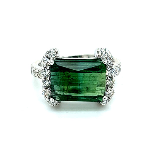 Natural Tourmaline Diamond Ring Size 6.5 14k W Gold 4.2 TCW Certified $5,975 217859