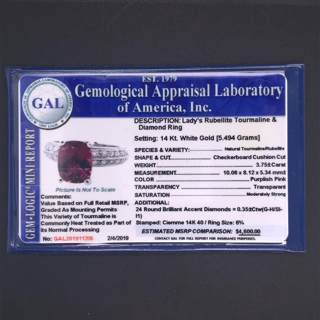Diamond Tourmaline Rubellite Ring 6.75 14k Gold 4.10 TCW Women Certified $4,600 911206 - Certified Fine Jewelry