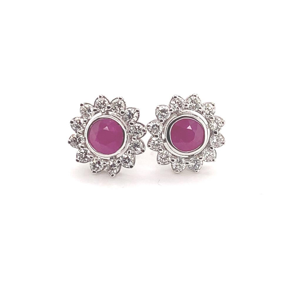 Diamond Ruby Stud Earrings 14k White Gold 3.00 mm Certified $4,550 018668 - Certified Estate Jewelry