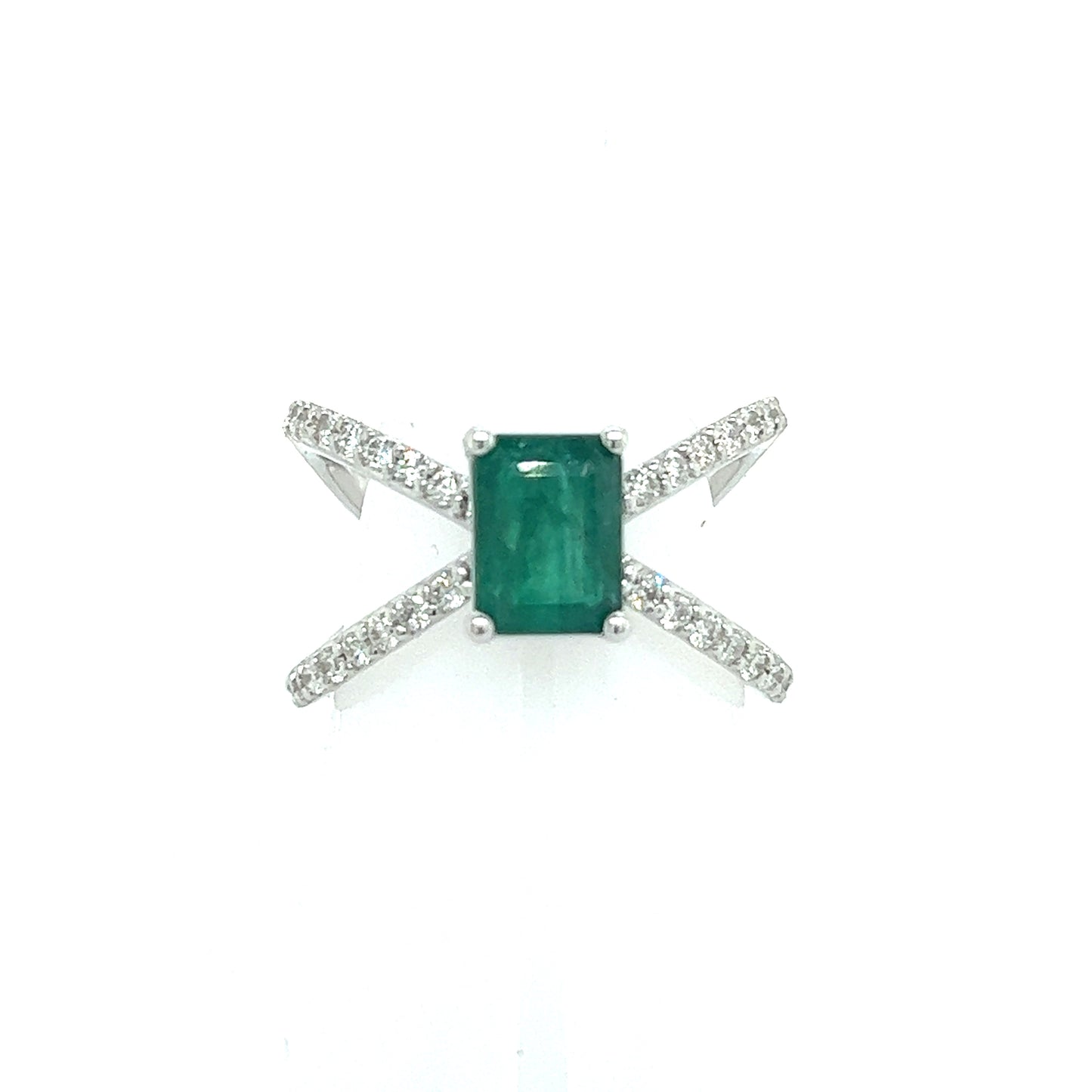 Natural Emerald Diamond Ring Size 6.5 14k W Gold 1.7 TCW Certified $4,975 217846 - Certified Fine Jewelry