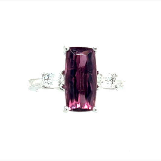 Natural Tourmaline White Sapphire Ring 7 14k W Gold 3.57 TCW Certified $4,950 218114
