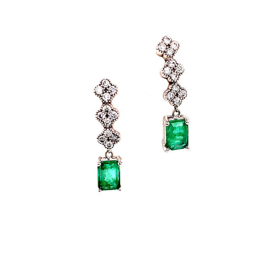 Natural Emerald Diamond Earrings 14 KT 2.13 TCW Certified $4,950 017932 - Certified Estate Jewelry