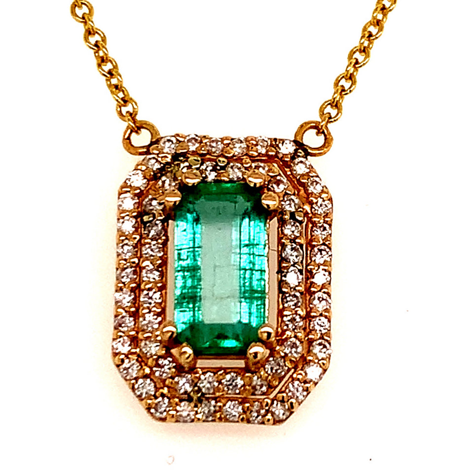 Natural Emerald Diamond Necklace 14k Gold 1.21 TCW 16" Certified $4,950 112176 - Certified Estate Jewelry