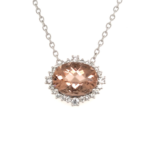 Natural Morganite Diamond Necklace 18" 14k Gold 10.67 TCW Certified $6,950 215433