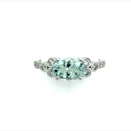 Natural Aquamarine Diamond Ring Size 6.5 14k W Gold 1.46 TCW Certified $2,950 217850