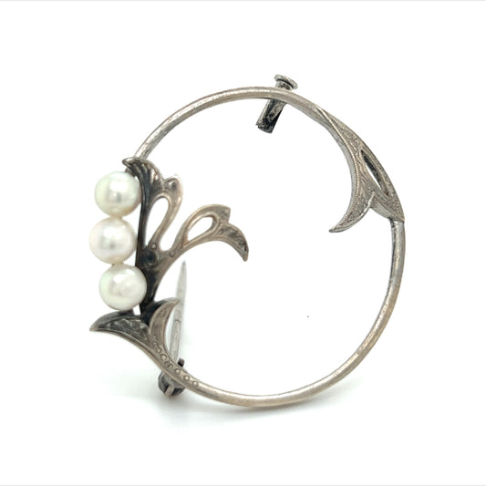 Mikimoto Estate Akoya Pearl Brooch Pin Sterling Silver 4.65 mm M280