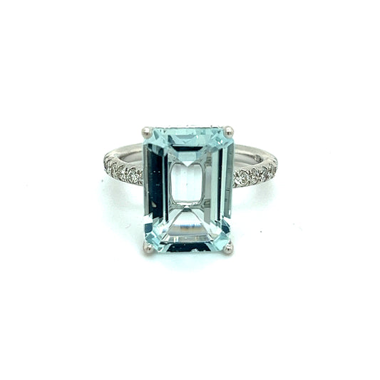 Natural Aquamarine Diamond Ring Size 6.5 14k W Gold 5.78 TCW Certified $4,795 217097