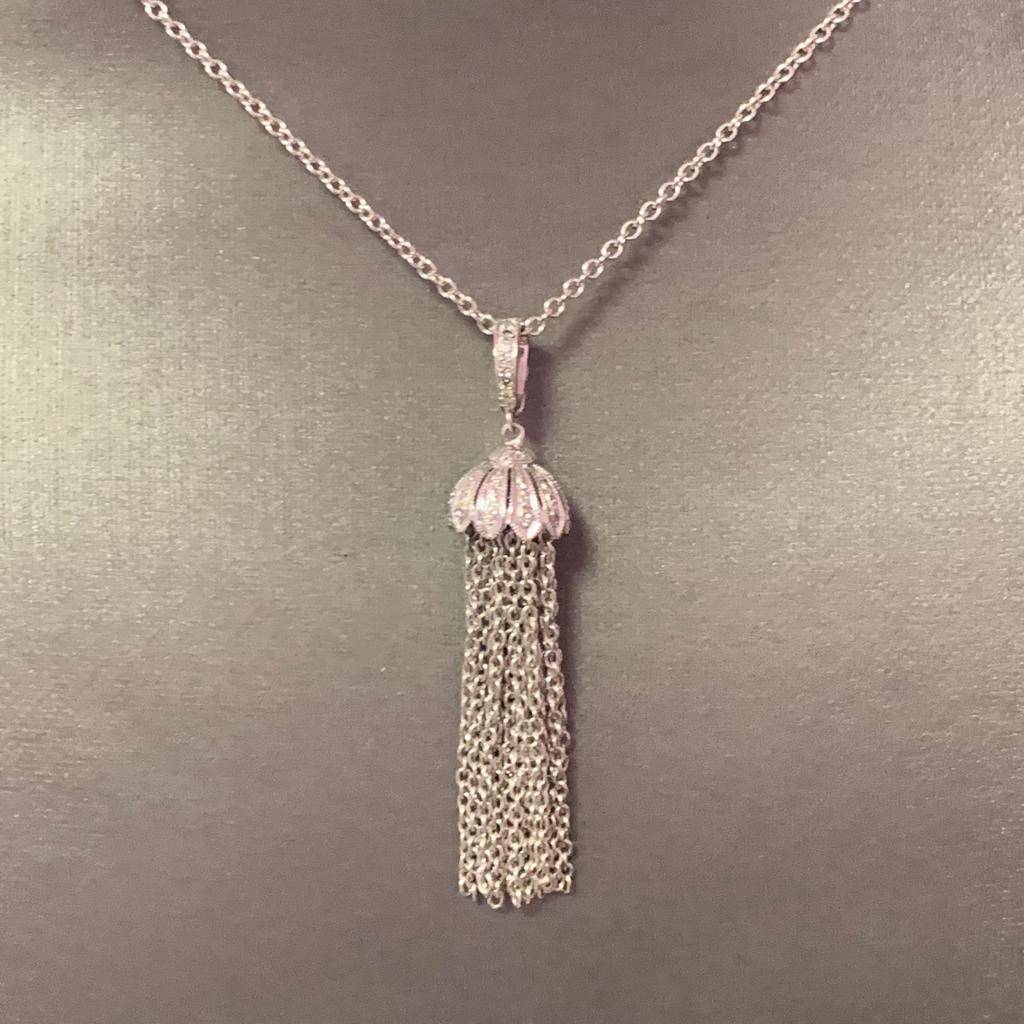 Diamond Tassel Pendant Chain Necklace 18k Gold 0.15 TCW Certified $3,950 111311 - Certified Fine Jewelry