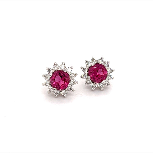 Diamond Rubellite Tourmaline Earrings 14k Gold 1.36 TCW Certified $3,950 211348