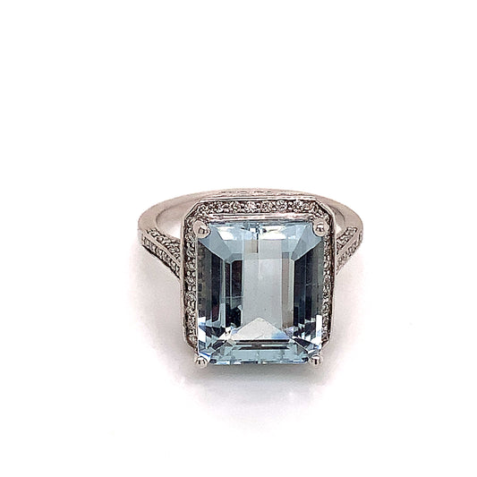Diamond Aquamarine Ring Size 6.75 14k Gold 6.25 TCW Certified $5,950 120671