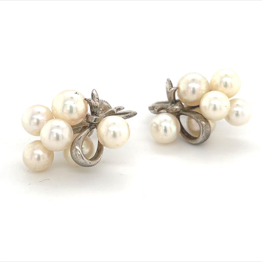 Mikimoto Estate Akoya Pearl Earrings Sterling Silver 6.65 mm 7.2 Gr M235 - Certified Fine Jewelry