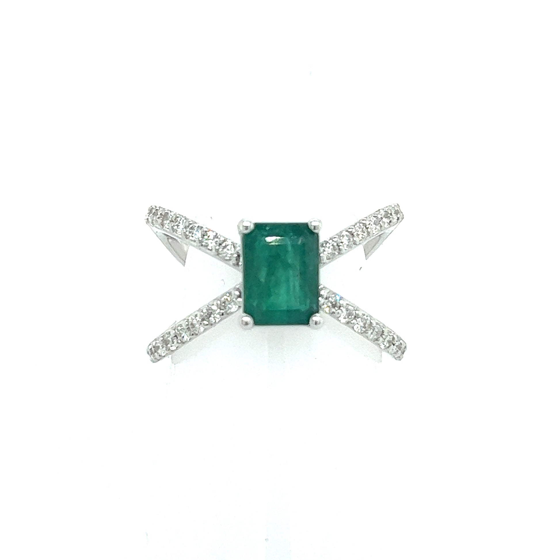 Natural Emerald Diamond Ring Size 6.5 14k W Gold 1.7 TCW Certified $4,975 217846