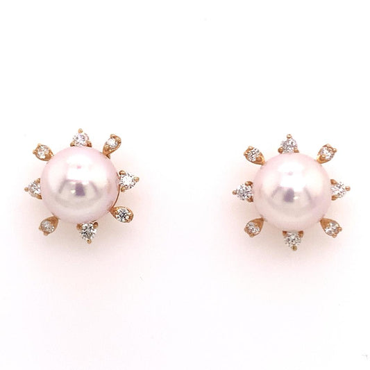 Diamond Akoya Pearl Earrings 14k Yellow Gold 9.5 mm Certified $3,975 018641 - Certified Estate Jewelry