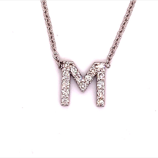 Diamond Letter "M" Pendant Necklace 18" 14k Gold 0.19 TCW Certified $1,950 121278 - Certified Fine Jewelry