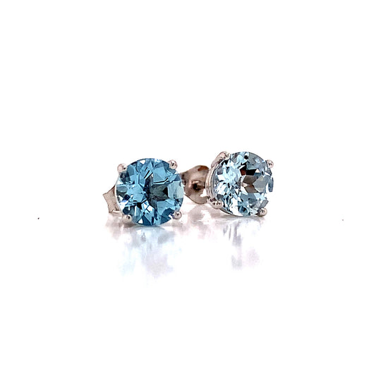 Natural Aquamarine Stud Earrings 14k White Gold 1.0 CTW Certified $590 111539 - Certified Fine Jewelry