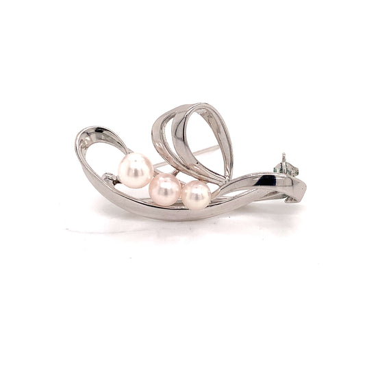 Mikimoto Estate Akoya Pearl Brooch Pin Sterling Silver 6mm 4.89 gr M186 - Certified Estate Jewelry