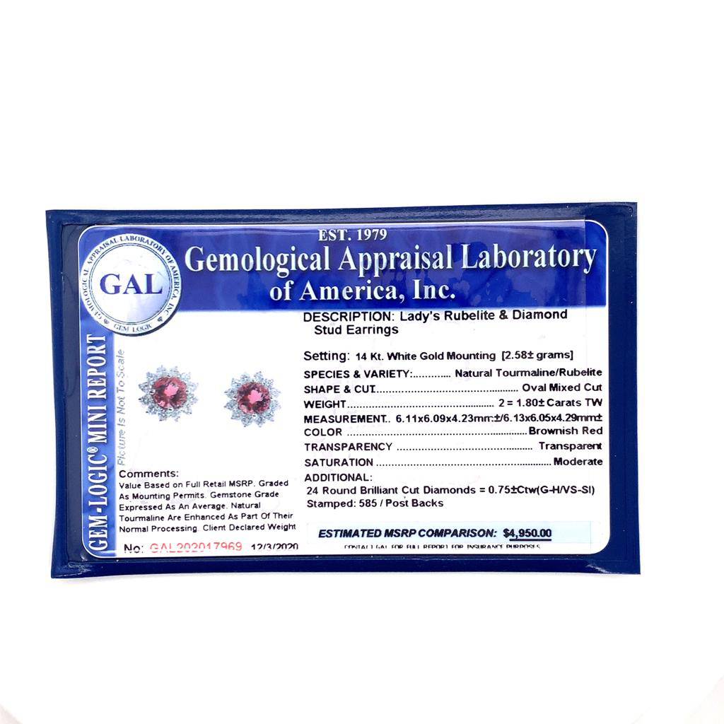 Rubellite Tourmaline Diamond Earrings 14k WG 2.55 TCW Certified $4,950 017969 - Certified Fine Jewelry