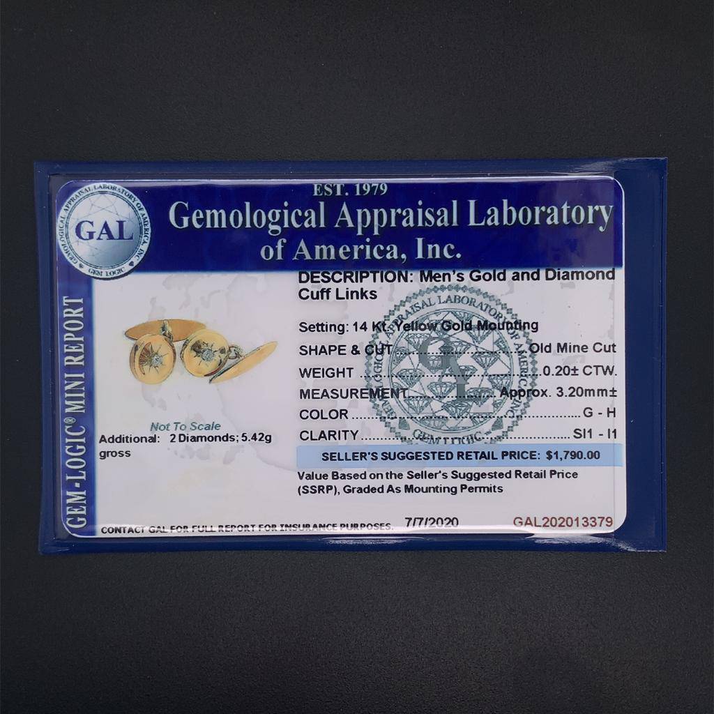 Diamond 14 Kt Gold Cufflinks Certified $1,790 013379 - Certified Fine Jewelry