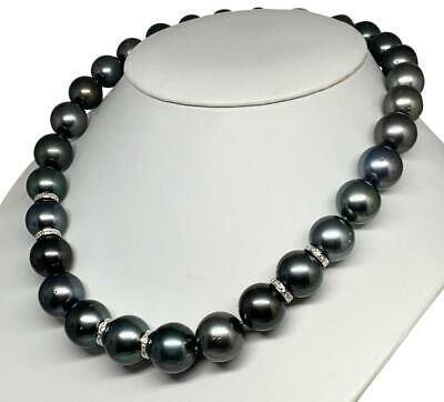 Diamond Tahitian Pearl Necklace 14k Gold 16.3 mm 16.5" Certified $24,000 914649 - Certified Fine Jewelry