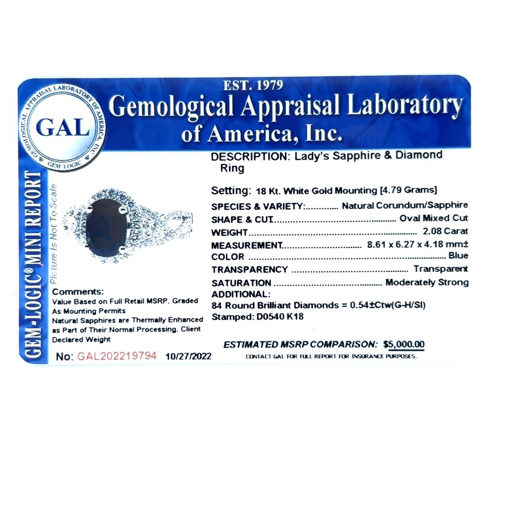 Diamond Sapphire Ring 6.5 18k Gold 2.62 TCW Women Certified $5,000 219794 - Certified Fine Jewelry