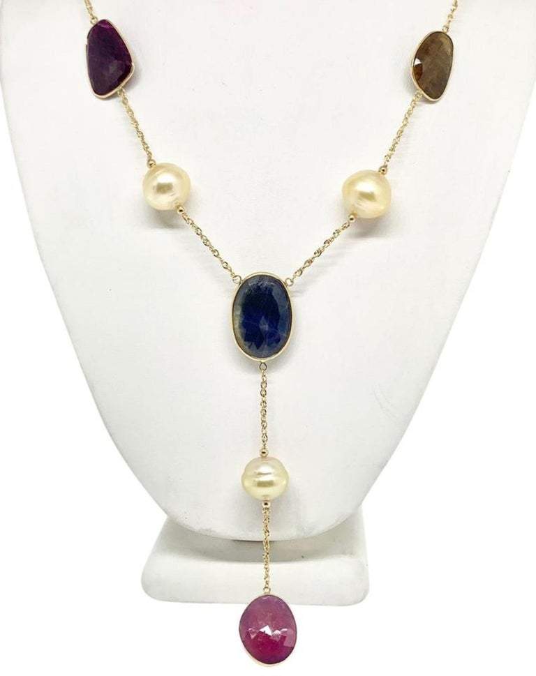 South Sea Pearl Ruby Sapphire Necklace 15.5 mm 14k Gold Certified $4,950 820707 - Certified Fine Jewelry