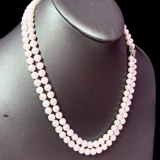 Diamond Akoya Pearl 2-Strand Necklace 17" 18k Gold 6.5mm Certified $8,750 120675 - Certified Fine Jewelry