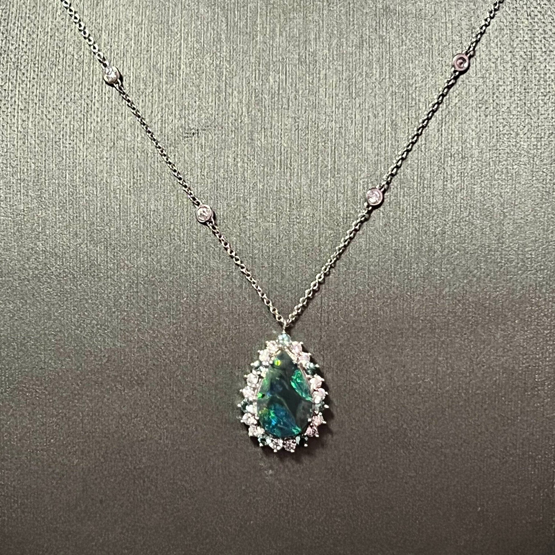 Natural Opal Diamond Pendant w/ 18" Gold Chain 3.25 TCW GIA Certified $8,950 211197 - Certified Fine Jewelry