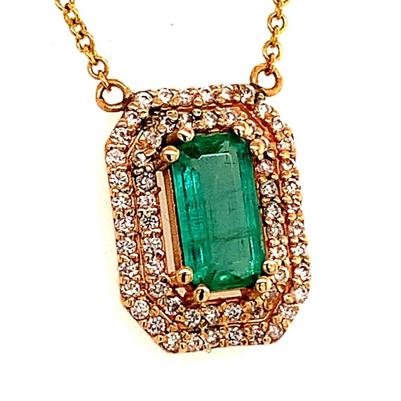 Natural Emerald Diamond Necklace 14k Gold 1.21 TCW 16" Certified $4,950 112176 - Certified Fine Jewelry