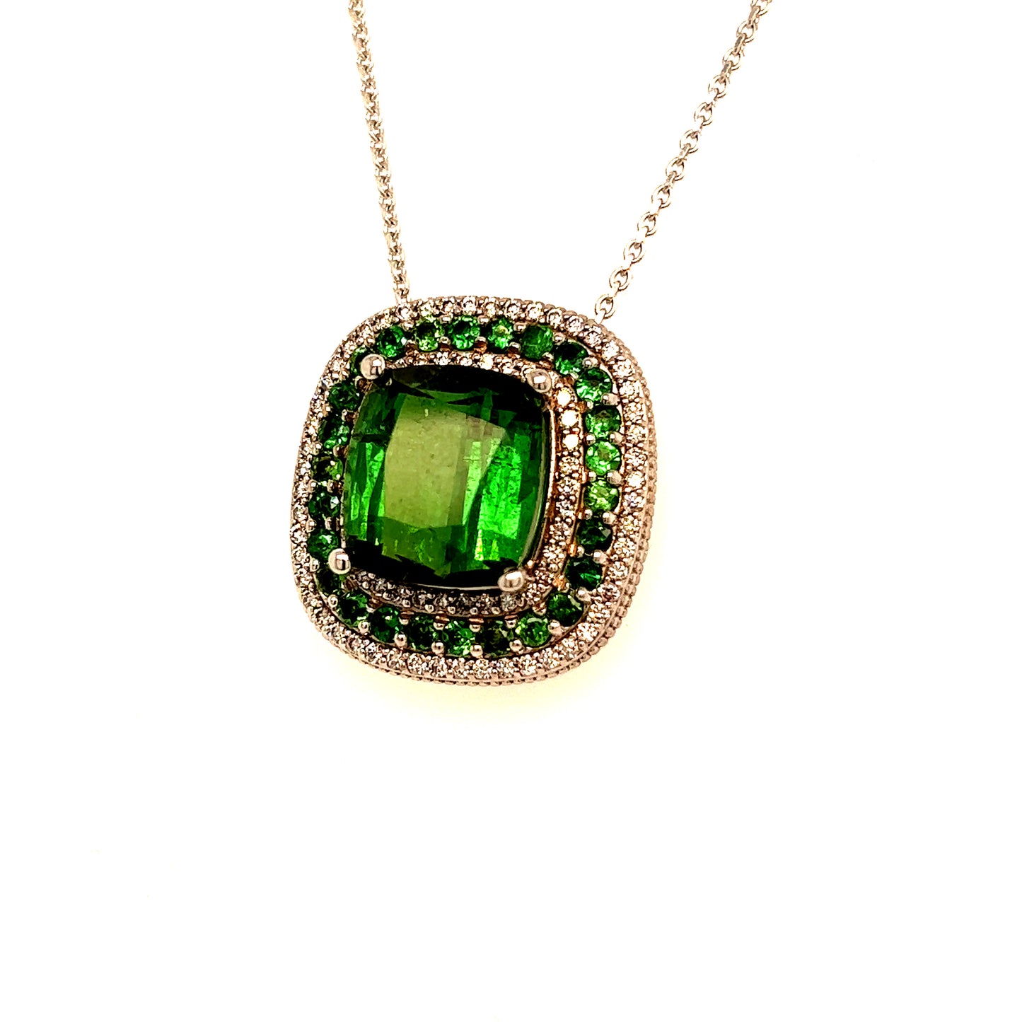 Diamond Tourmaline Tsavorite Pendant Necklace 17" 9.13 TCW GIA Certified $9,795 213257 - Certified Fine Jewelry
