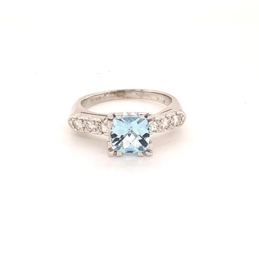Diamond Aquamarine Ring 14k Gold 1.70 TCW Women Certified $2,900 912275 - Certified Estate Jewelry