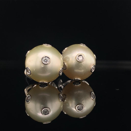 Diamond South Sea Pearl Earring 14 KT Certified $4,995 015793 - Certified Estate Jewelry