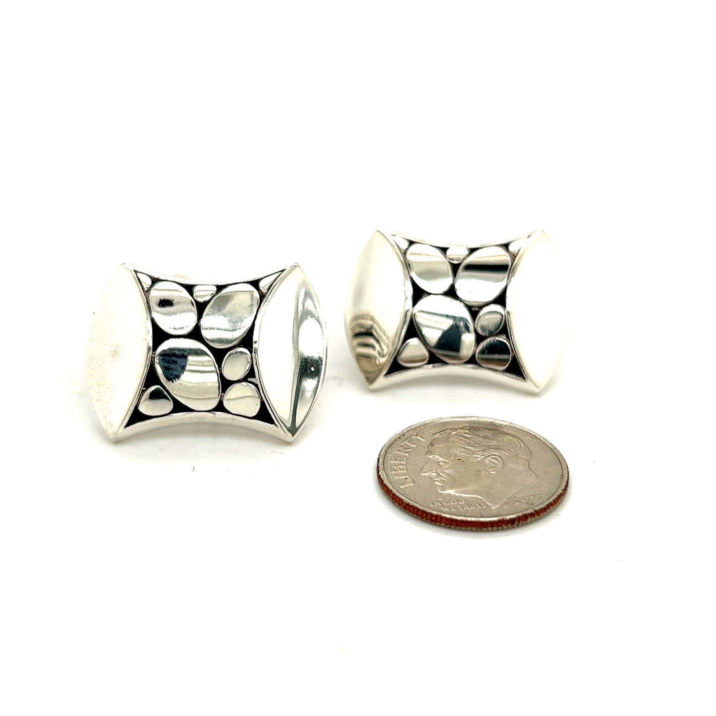 John Hardy Estate Mens Pebble Cufflinks Sterling Silver JH33 - Certified Fine Jewelry
