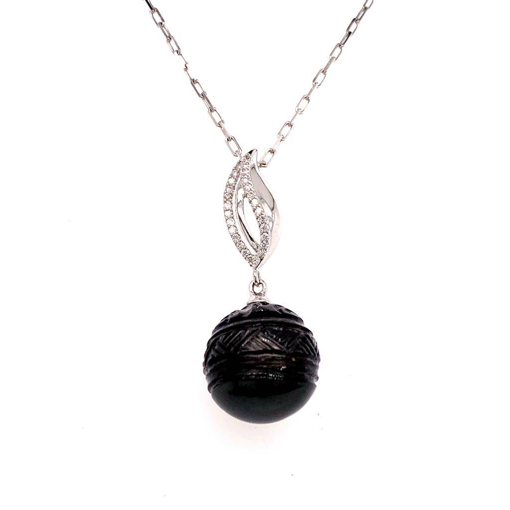 Tahitian Pearl Diamond Pendant 18k Gold 13.5 mm 16" Certified $2,450 817267 - Certified Fine Jewelry