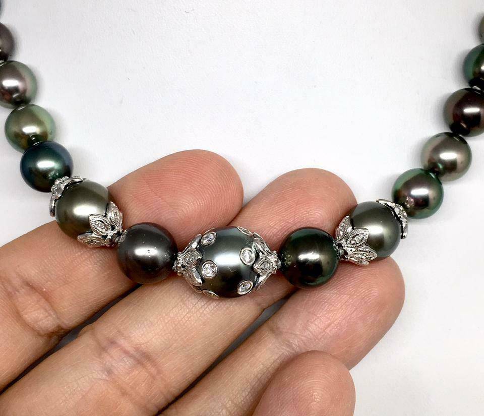 Diamond Tahitian Pearl Necklace 18k Gold 13.25 mm 17" Certified $19,690 822492 - Certified Fine Jewelry