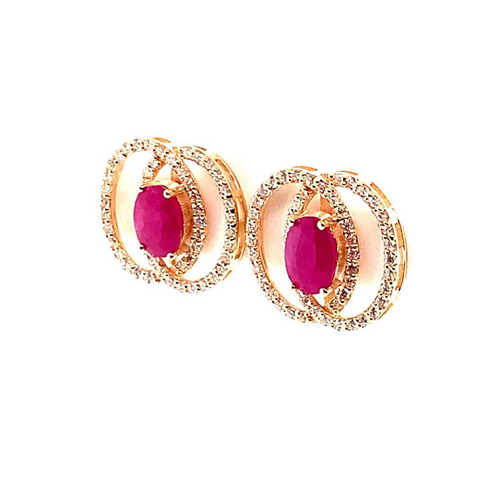 Diamond Ruby Stud Earrings 14k Yellow Gold 2.41 TCW Certified $5,950 018661 - Certified Fine Jewelry