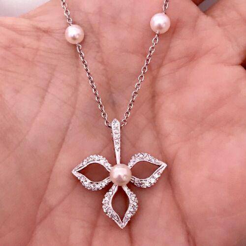 Diamond Akoya Pearl Necklace 14k Gold 5.75 mm 18.5" Certified $3,950 818062 - Certified Fine Jewelry