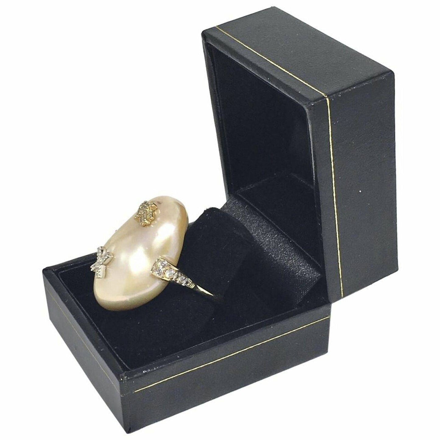 Diamond Freshwater Pearl Ring 14k Gold Baroque Women Certified $2,950 910803 - Certified Fine Jewelry