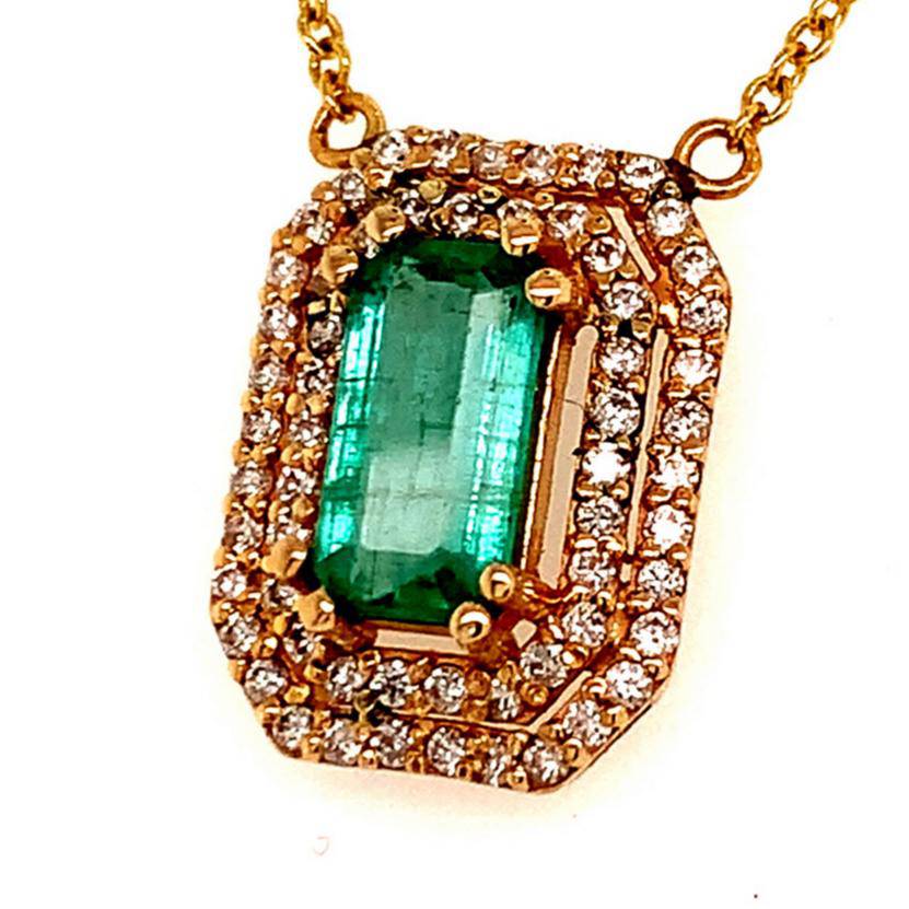 Natural Emerald Diamond Necklace 14k Gold 1.21 TCW 16" Certified $4,950 112176 - Certified Fine Jewelry