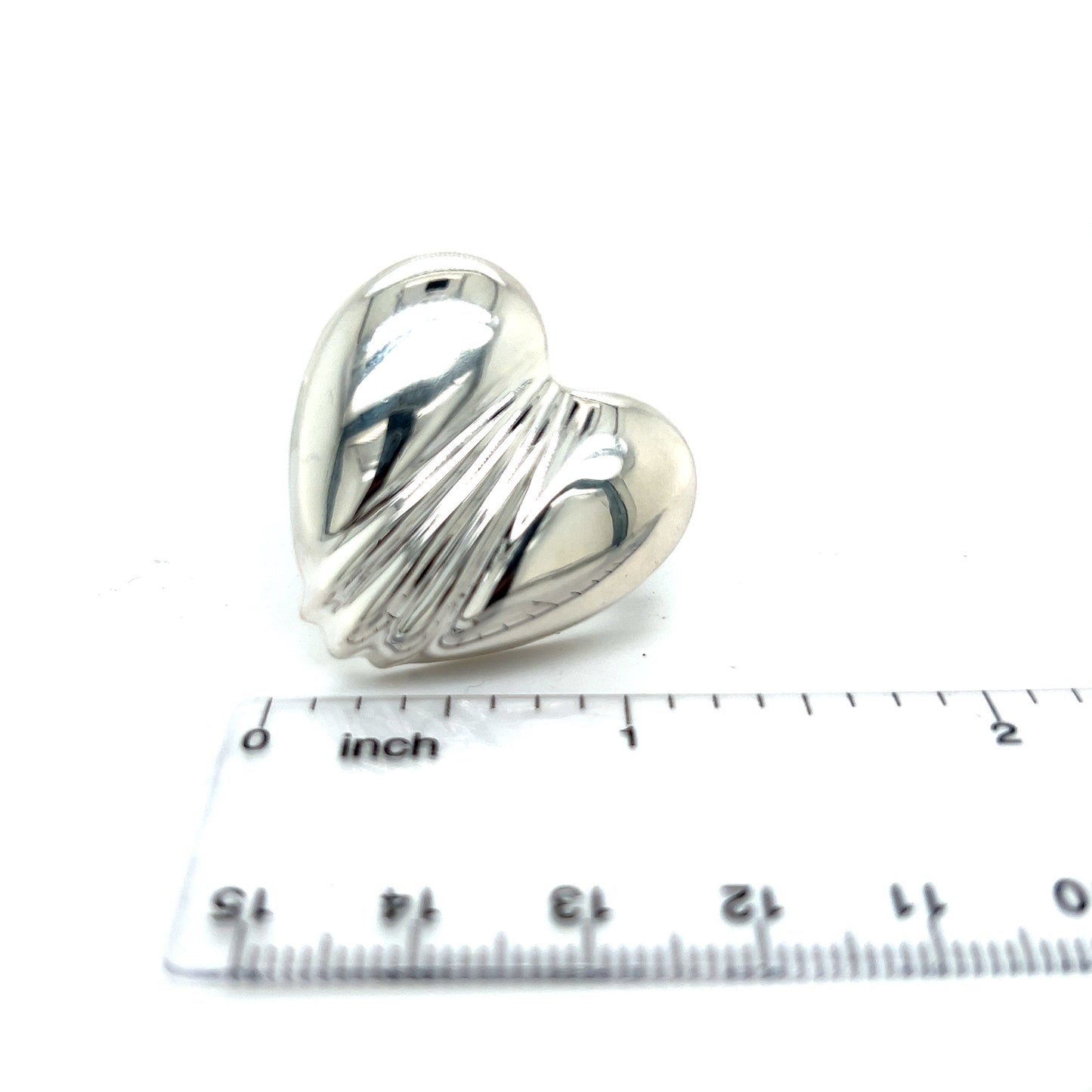 Tiffany & Co Estate Large Puffed Heart Brooch Pin Silver TIF355 - Certified Fine Jewelry