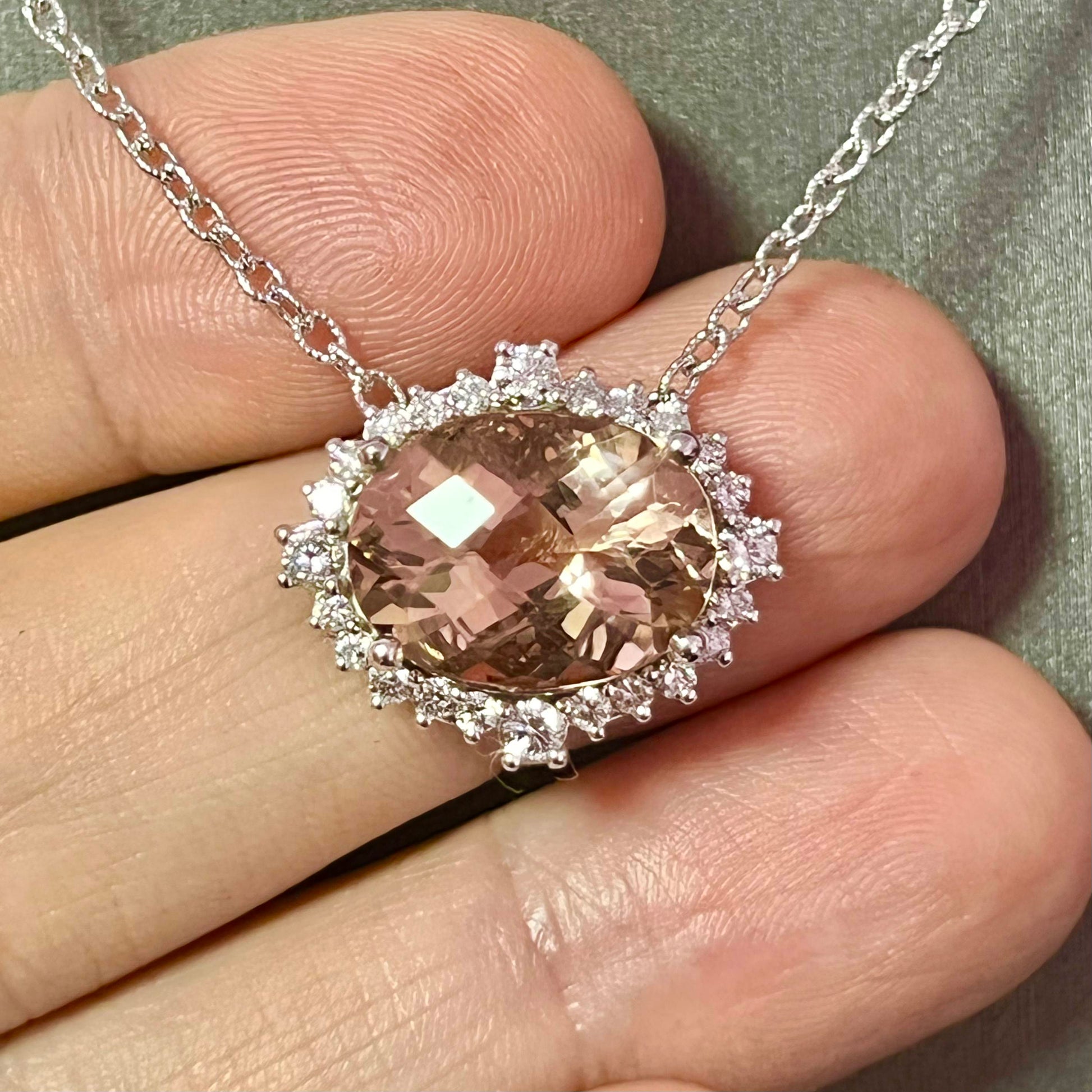 Natural Morganite Diamond Necklace 18" 14k Gold 10.67 TCW Certified $6,950 215433 - Certified Fine Jewelry