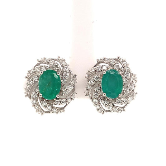 Diamond Emerald Earrings 14k W Gold 4.05 TCW Certified $6,950 018690 - Certified Estate Jewelry
