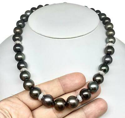 Diamond Tahitian Pearl 18k Gold Necklace 13.25 mm 17" Certified $24,500 914433 - Certified Fine Jewelry