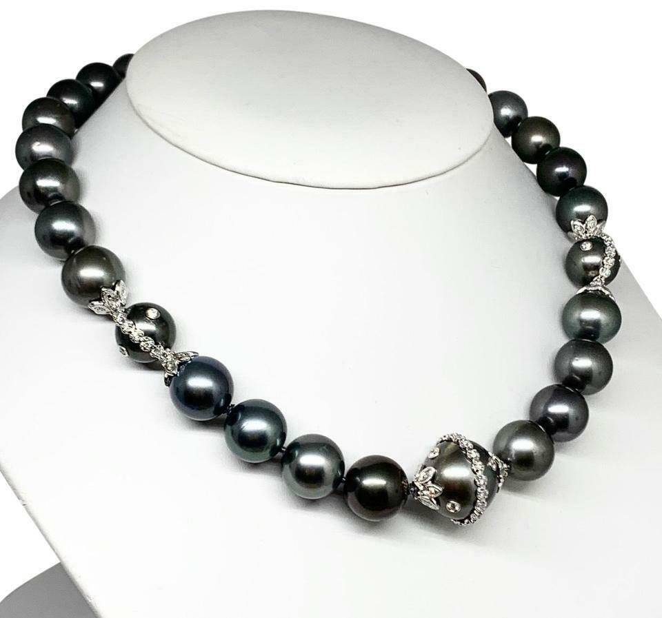 Diamond Tahitian Pearl Necklace 14k Gold 17.5 mm 17.5" Certified $29,750 915540 - Certified Fine Jewelry