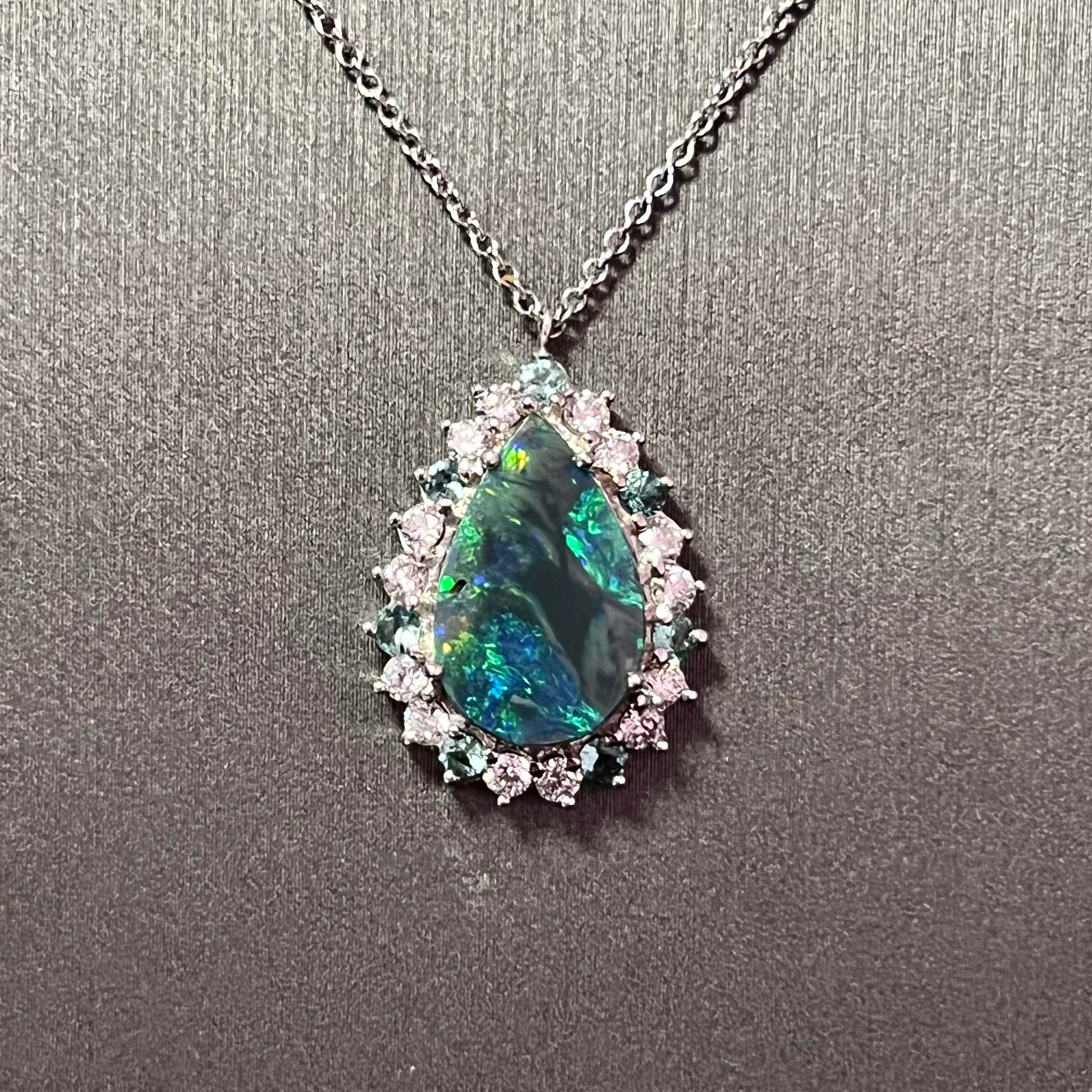 Natural Opal Diamond Pendant w/ 18" Gold Chain 3.25 TCW GIA Certified $8,950 211197 - Certified Fine Jewelry