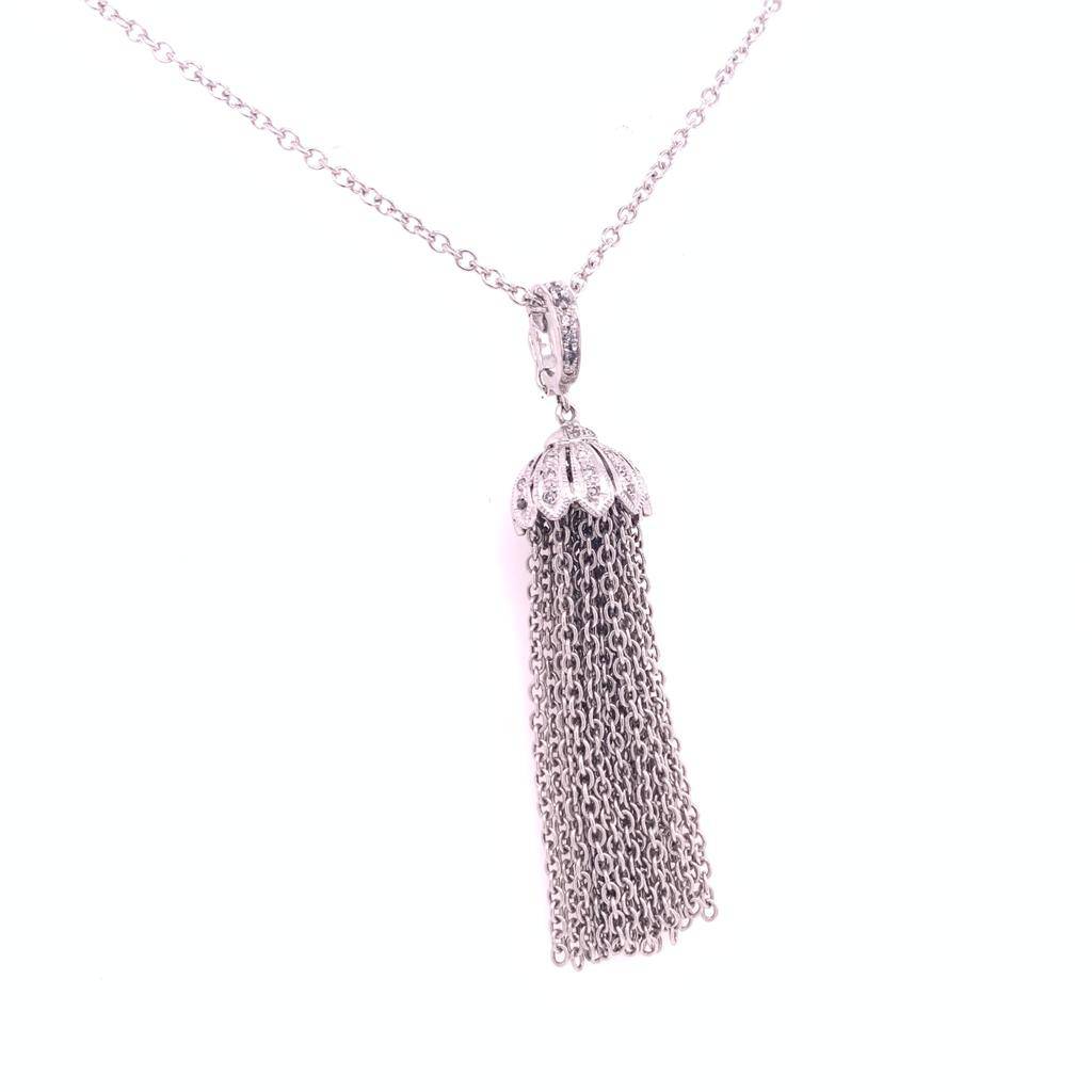Diamond Tassel Pendant Chain Necklace 18k Gold 0.15 TCW Certified $3,950 111311 - Certified Fine Jewelry